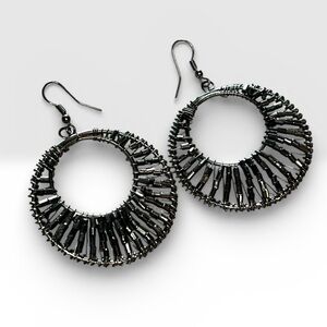 Gray and Black Beaded Hoop Fishhook Earrings